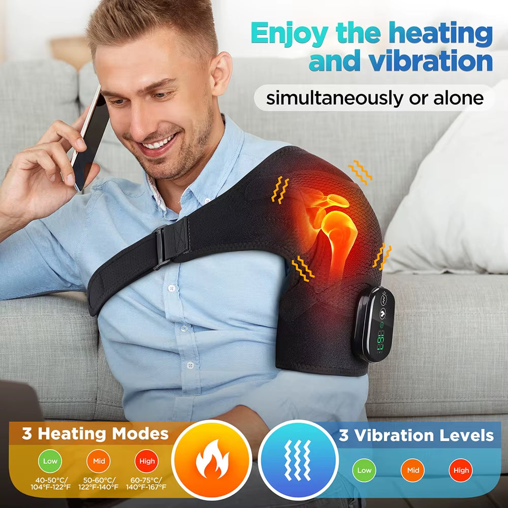 Heating and Vibration Shoulder Support Brace, Electric 3 Level Vibration Shoulder Heating Pad Health Care Shoulder Massager