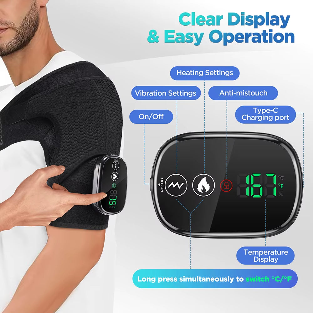 Heating and Vibration Shoulder Support Brace, Electric 3 Level Vibration Shoulder Heating Pad Health Care Shoulder Massager